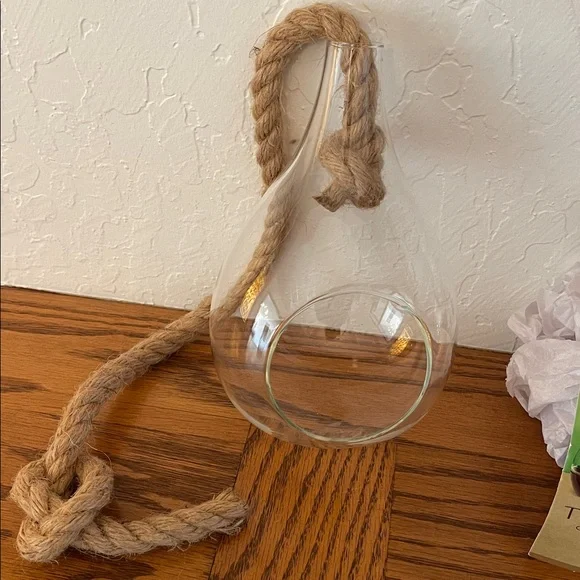 Hand blown glass Terrarium Collection Hanging Glass Planter with Rope - Picture 3 of 4